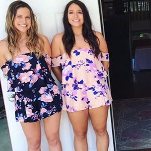 Navy blue floral romper